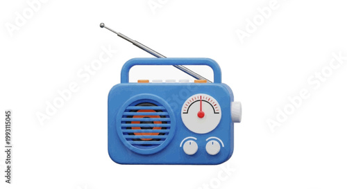Vector illustration of blue vintage style portable radio with antenna on a transparent background