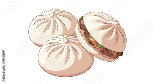 Illustration of Steamed Buns with Savory Meat Filling.