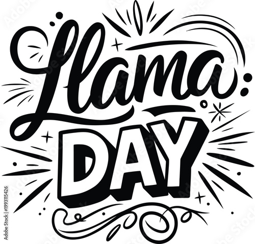 Llama Day hand drawn typography lettering retro monochrome vector design