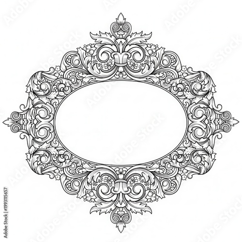 Detailed Ornamental Frame with Floral and Swirl Elements.