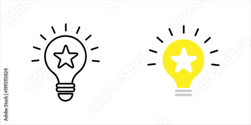 Outline icon set. of glowing lightbulb representing idea, innovation, inspiration, and creative thinking.