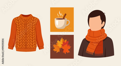 Cozy autumn sweater and warm scarf isolated on transparent background representing comfortable lifestyle fashion for seasonal wear
