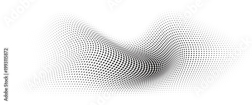 Flowing Wave Dot Halftone Pattern: Curve Gradient Shape on Transparent Background. Suitable for AI, Tech, Network, Digital, Science, and Technology Themes.