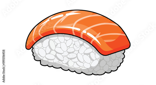 Fresh salmon nigiri sushi piece with rice isolated on white.