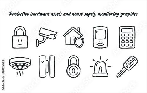 Protective hardware assets and house safety monitoring graphics