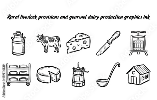 Rural livestock provisions and gourmet dairy production graphics ink