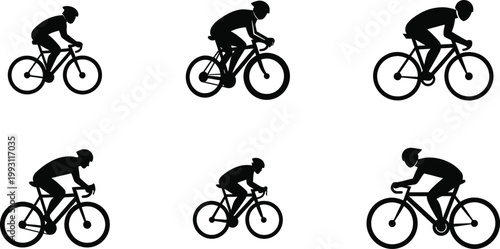 Cycling Silhouette Icon Set Bicycles Tandem Cargo Bikes Urban Riders Fitness Transport Lifestyle Vector Icons
