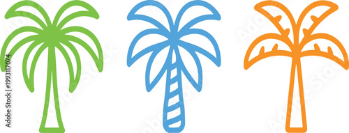 Colorful palm tree icons in green blue and orange hues for design and decoration purposes  tropical symbols