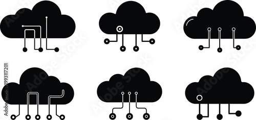 cloud computing silhouette vector icon set. business related icon set