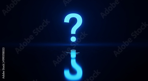 фотографія A glowing blue question mark reflected in a dark surface with a hook below