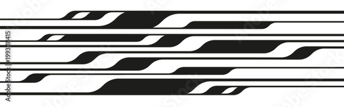 Abstract modern black and white horizontal flowing lines. Dynamic tech data flow stripes background. Minimalist futuristic geometric banner vector illustration.