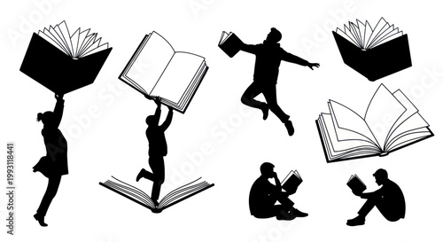 Silhouettes of people reading books.