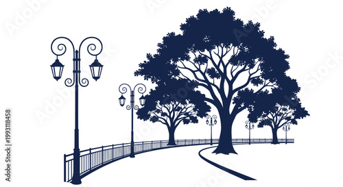 Silhouette of Large Tree with Leaves.