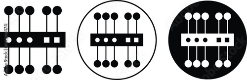 Abstract digital network structure with connected nodes and lines flat icons set. Geometric pattern representing data communication, technology, system architecture and connectivity concepts.