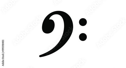A black f clef musical symbol displayed against a white background silhouette