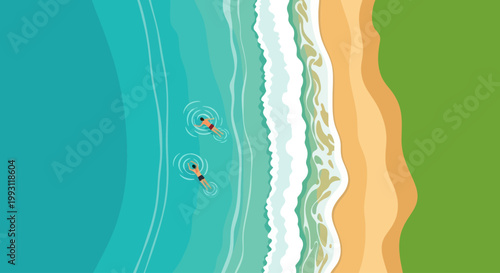 People swimming in ocean waves.