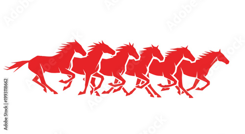 Red horse silhouettes running in motion.