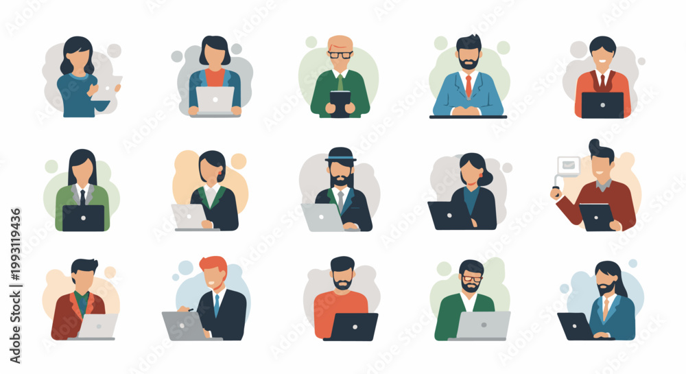 Fototapeta premium Diverse professionals engaged with technology, illustrating workplace interaction