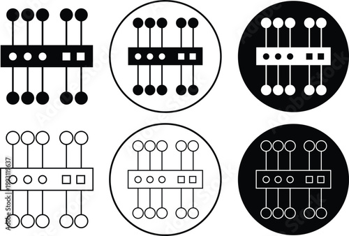 Abstract digital network structure with connected nodes and lines flat, outline icons set. Geometric pattern representing data communication, technology, system architecture and connectivity concepts.