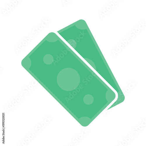 Green paper money banknotes icon in flat style