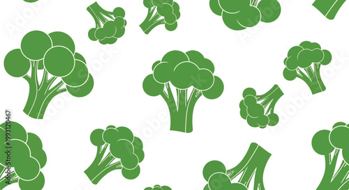 Green broccoli pattern vector illustration with white background, flat design