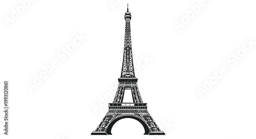 Detailed rendering of the eiffel tower in black and white a striking silhouette