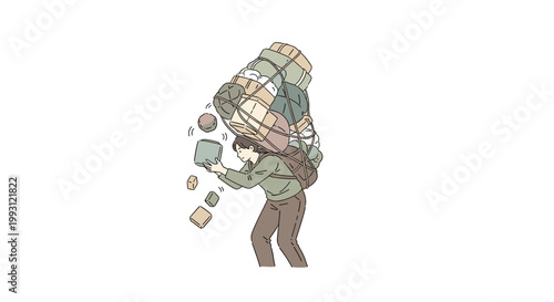 Person Carrying Uneven Load Then Balanced Properly Concept