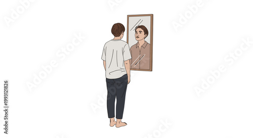 Person Facing Mirror with Different Reflection Confusion Concept