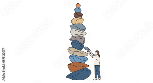 Person Trying to Stack Unstable Objects Almost Falling Problem Concept