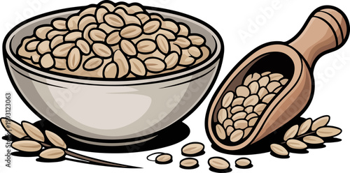 Healthy Oat Bowl with Wooden Scoop Illustration