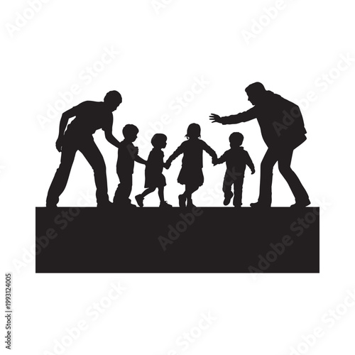 Family silhouette reaching for father symbolizing love and connection