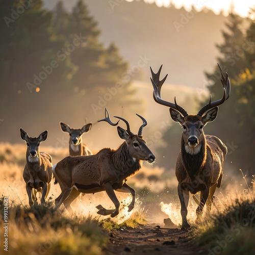 Deer running in forest habitat freely.