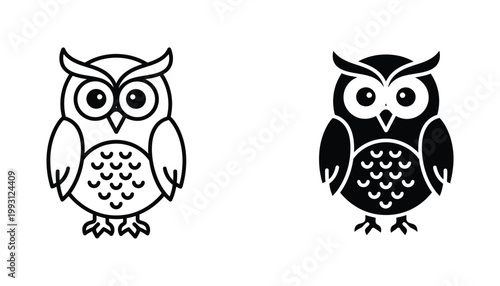 Cute cartoon owl vector illustration in a minimalist style depicting a wise nocturnal bird standing upright