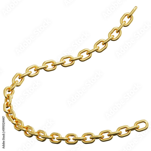 3D Gold Chain Link Elegant Curved Swoosh Line Path Element