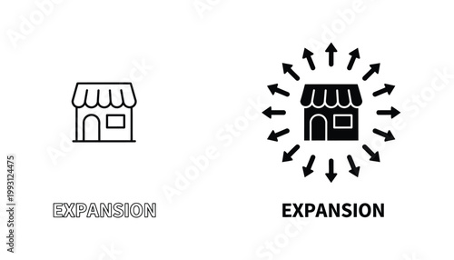 Retail store icon depicting business growth and market reach expansion in a clean vector illustration style