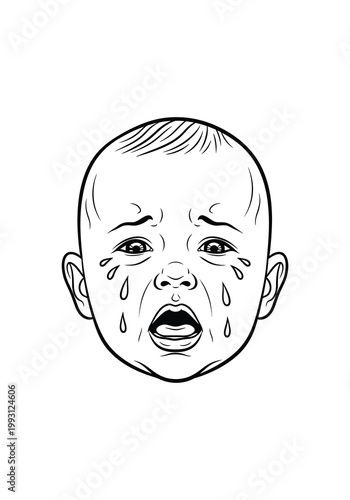 A crying baby with tears on his face