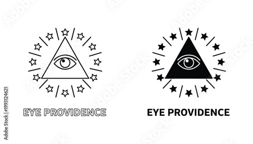 All-seeing Eye of Providence in a triangular shape surrounded by stars vector illustration