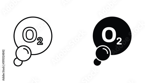 Oxygen chemical formula O2 icon in bubble style for scientific and educational graphic design projects