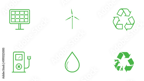 Green Energy Icons: Showcasing a collection of minimalistic green icons representing renewable energy sources.