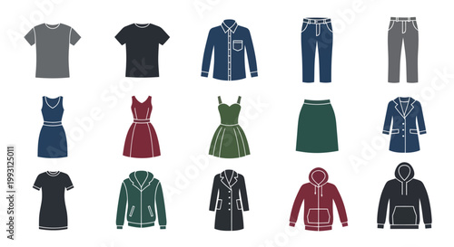 Collection of modern fashion items and clothing types.
