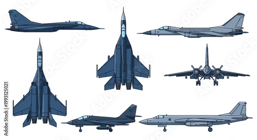 Military Aircraft Designs Collection on White Background
