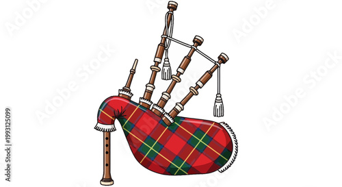 Scottish bagpipes with tartan bag
