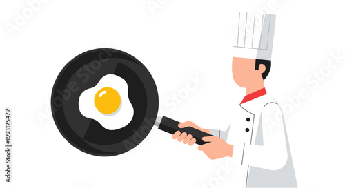 Chef cooking fried egg in a pan