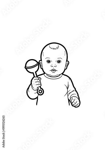 A baby holding a rattle toy 