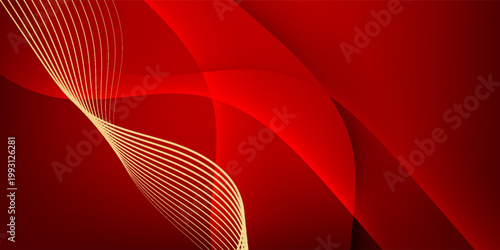 Abstract wave gold ribbon curve on red design modern luxury background vector