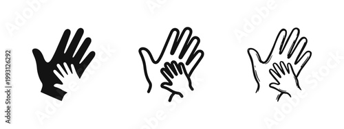 Helping Hands Icon Set with Child and Adult Hand Representing Support in Three Different Styles