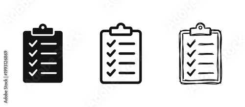 Checklist Clipboard with Checkmarks Icon Set - Task Management and Survey Symbol