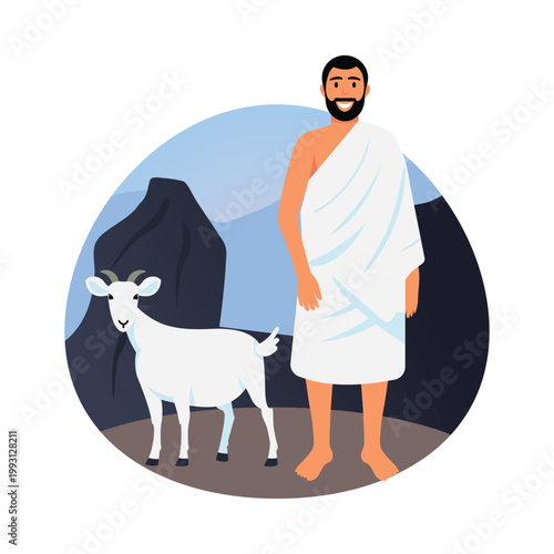 Pilgrim with sacrificial goat vector concepts illustration eps file