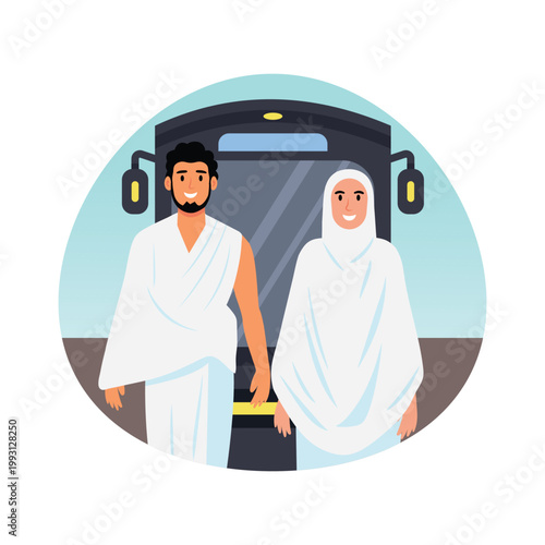 Pilgrims boarding on a bus vector concepts illustration eps file