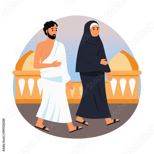 Pilgrims  doing talbiyah vector concepts illustration eps file